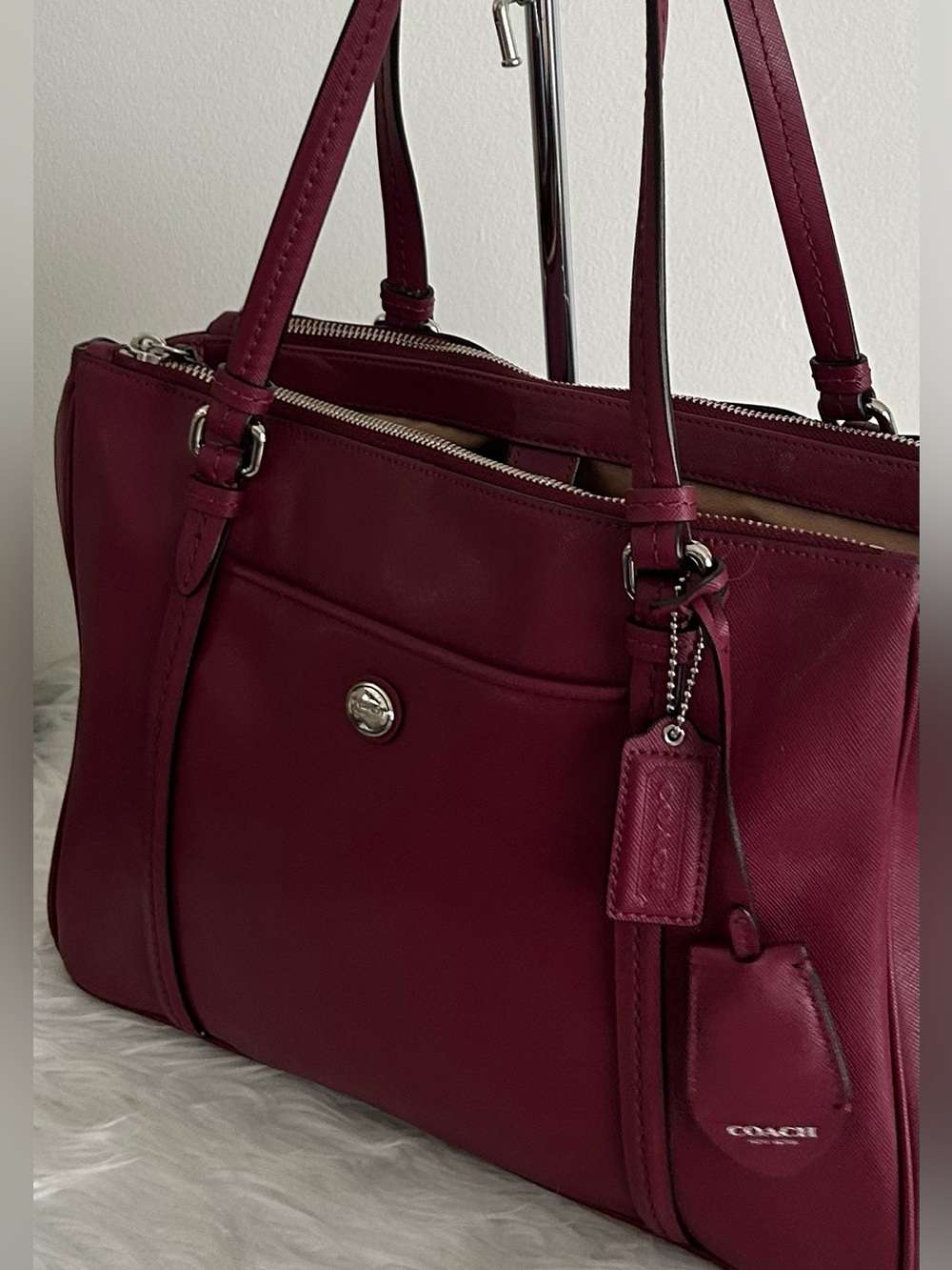 Coach Madison Saffiano Leather Carryall Tote Satchel Burgundy Oxblood F25669 - Picture 4 of 11